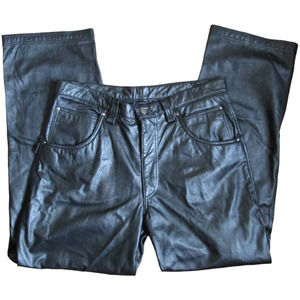 Wilsons M Julian Pants Vintage Black Leather Motorcycle Boot Cut Cargo Men